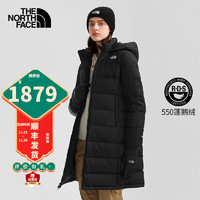 北面（The North Face）中长款羽绒服女秋冬户外运动防风防泼水加厚保暖鹅绒外套 黑色/店长/ L/165 JK3/黑色