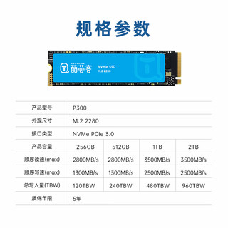 铨兴（QUANXING）酷芯客 256GB SSD固态硬盘 AI PC存储配件 M.2接口 2280（NVME协议）PCIe3.0 读速2800MB/s P300