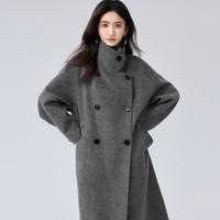 双排扣直筒气质长款绵羊毛呢羊毛大衣女2024秋装