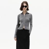 含绵羊毛双开拉链短款针织开衫女装