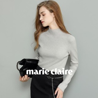 Marie Claire 嘉人 半高领灰色针织衫女秋冬季内搭高级感打底衫2024新款气质毛衣