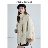 VEGA CHANG 飞机扣棉衣女2024冬装方领拼接菱格棉服外套