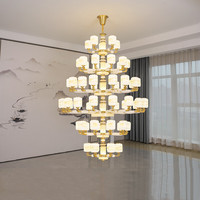 佐灯奴 全铜新中式客厅灯天然玉石中柱简约大气跃层中空复式楼梯大吊灯具 65头/6层 配三色LED灯泡