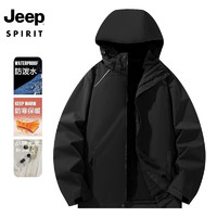 JEEP SPIRIT 吉普 冲锋外套冬季情侣款三合一两件套金貂绒内胆保暖防寒服855 男款黑色 3XL