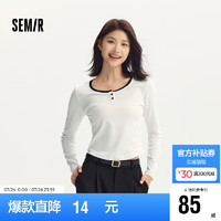 森马（Semir）长袖T恤女短款撞色2024秋修身衣服假两件101524101005 本白10102 M