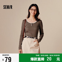 森马（Semir）长袖T恤女短款撞色2024秋修身衣服假两件101524101005 深咖啡50954 M