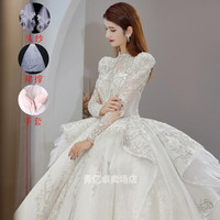 品莠婚纱新娘主纱2023长袖婚纱礼服主纱新娘小个子轻重工拖尾质感 齐地婚纱+头裙撑 m