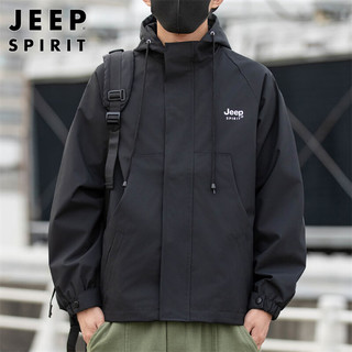 JEEP SPIRIT吉普夹克男士外套秋冬季韩版连帽工装衣服男装 黑色 M 