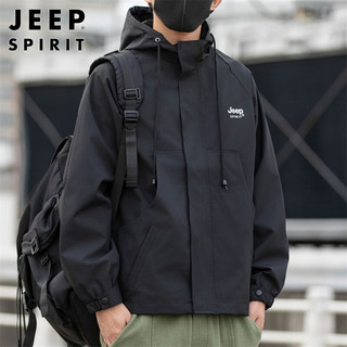 JEEP SPIRIT吉普夹克男士外套秋冬季韩版连帽工装衣服男装 黑色 M 