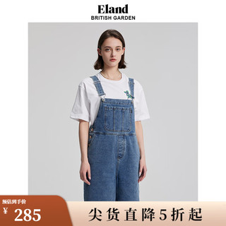 E·LAND 衣恋 ELAND衣恋背带裤牛仔裤短裤大口袋宽松休闲风女裤夏季 牛仔色(55)Indigo S/160