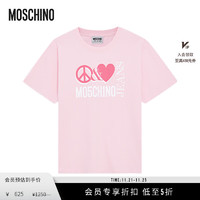 MOSCHINO M05CH1N0 JEANS女士Peace&Love胸前Logo平纹针织T恤 粉色 M