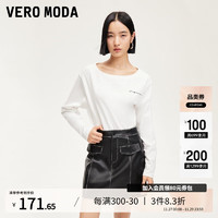 VERO MODA VEROMODAT恤女2024秋季女装字母刺绣加大宽松开叉下摆T恤休闲百搭 本白色 155/76A/XS