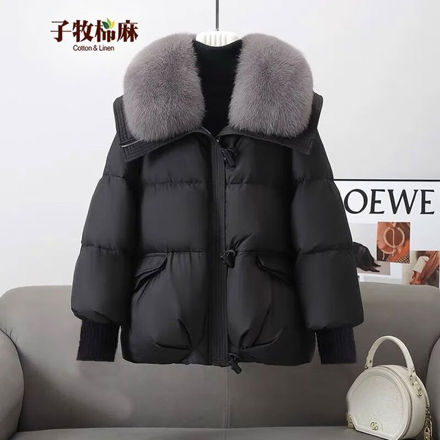 PLUS会员、有券的上：子牧棉麻 女士毛领羽绒服外套