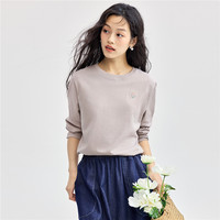 佐丹奴长袖T恤女纯棉打底衫甜美花朵刺绣圆领套头衫13324792 02 灰紫 M