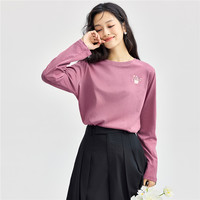 佐丹奴长袖T恤女纯棉打底衫甜美花朵刺绣圆领套头衫13324792 05 深紫 S
