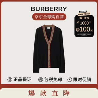 BURBERRY女士黑色羊毛V领单排扣针织衫80843251