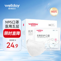 维德（WELLDAY）N95折叠式医用口罩20只/盒 独立包装无菌级防雾霾花粉PM2.5粉尘 【医用N95五层防护】60只