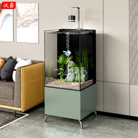 汉霸鱼缸客厅小型方缸底柜背滤超白玻璃金鱼缸水族箱落地家用