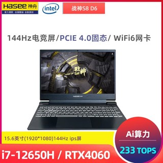 Hasee 神舟 战神S8D6 15.6英寸游戏笔记本电脑（I7-12650H、16GB、512GB、RTX4060）