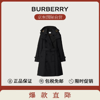 BURBERRY博柏利巴宝莉女士黑色棉质双排扣连帽风衣80842511