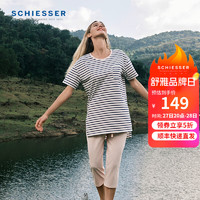 SCHIESSER 舒雅 女士纯棉圆领条纹印花短袖七分裤睡衣家居服套装E1/22645H 宝蓝 XXL