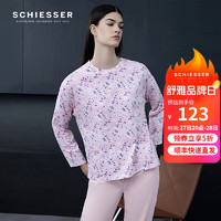 SCHIESSER 舒雅 女士纯棉圆领印花睡衣长袖长裤家居服套装E1/21510H 深粉红7704 XL