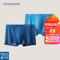 SCHIESSER 舒雅 男士内裤冰丝凉感印花中腰男平角内裤E9/21064T 中蓝+宝蓝 XL