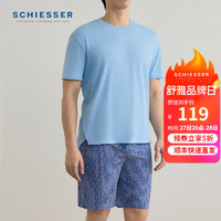 SCHIESSER 舒雅 男士纯棉条纹圆领短袖短裤睡衣家居服套装E9/22584H 中蓝 XXXL