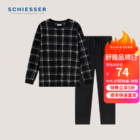 SCHIESSER 舒雅 男士摇粒绒厚款防静电格纹长袖长裤睡衣家居服套装49/19303H 黑色 XL