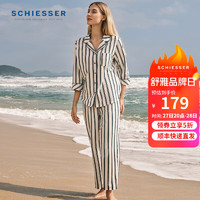 SCHIESSER 舒雅 女士纯棉条纹翻领睡衣家居服套装E1/22405H 米白 XXL