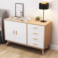 亦照 实木斗柜北欧客厅彩色收纳柜卧室现代简约储物柜餐厅带门餐边柜子 原木白带把手加大号140_40_100