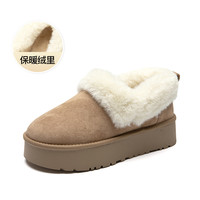 大东雪地靴女鞋2024冬季时尚休闲简约套脚平底中跟圆头D0708 39