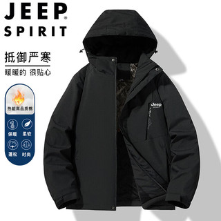 JEEP SPIRIT 吉普棉服男秋冬棉衣外套加厚宽松运动防风爬山棉袄子 男黑色 5XL