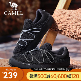 CAMEL 骆驼 2024冬季免系懒人轻盈舒适休闲鞋加绒保暖男鞋 G14W344658 夜黑色 44