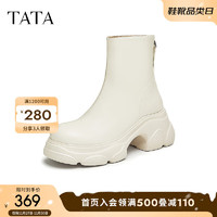 TATA 他她 喵爪系列显瘦厚底短靴女靴通勤弹力靴2024冬CEG01DZ4 白色（皮面款） 38