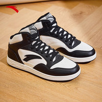 安踏高帮板鞋男鞋秋冬季拼接黑白熊猫鞋时尚休闲鞋子运动鞋子 【高帮】象牙白/黑-4 42.5 【高帮】象牙白/黑8087-4