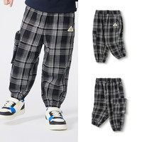 巴拉巴拉童装儿童长裤男童工装裤格纹纯棉秋装小童裤子潮流户外风 黑白色调00491