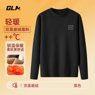 GLM 德绒长袖t恤男秋冬半高领双面绒打底衫加厚保暖男士内搭睡觉秋衣 黑#MGL灰方块 L