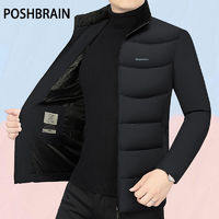 POSHBRAIN冬季新款男士羽绒棉服修身经典款纯色中年外套爸爸装