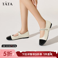 他她（TATA）秋牛皮时尚拼接玛丽珍女鞋YBP01CQ3 米白/黑 36