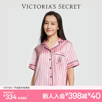 VICTORIA'S SECRET 杨幂同款 水光绸舒适丝滑夏秋季短袖睡衣套装女 粉白色-印花-短袖短裤 11229664 M