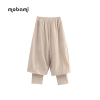 摩芭米儿童加厚棉裤假两件拼接裤子男女宝宝时尚儿童潮裤子 米白色 140cm