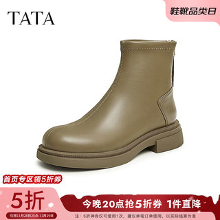 他她（TATA）冬弹力厚底短靴女甜酷风简约气质瘦瘦靴WZH01DD3 卡其色 39