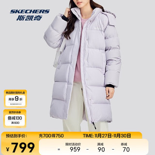 SKECHERS 斯凯奇 2024运动女款保暖时尚连帽长款羽绒外套