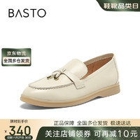 BASTO 百思图 24秋线下同步通勤乐福鞋粗跟女单鞋A4821CA4 米白色 38