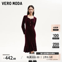 VERO MODA VEROMODA连衣裙女2024秋季女装不规则褶皱鱼尾裙复古时髦 威诺红色 175/92A/XL