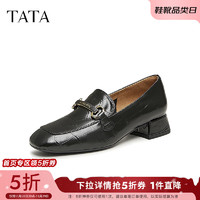 TATA 他她 粗跟乐福鞋女小皮鞋女单鞋秋新款7ID39CA3 黑色