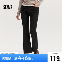 森马（Semir）牛仔裤女高腰喇叭裤显高港风秋拼接长裤103523124015B 34 牛仔水洗黑98201