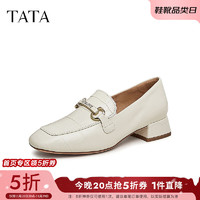 他她（TATA）粗跟乐福鞋女小皮鞋女单鞋秋7ID39CA3 米白 36