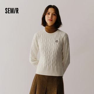 森马（Semir）森柔毛衫|毛衣女绞花温柔宽松2024冬圆领刺绣套头衫109724107002